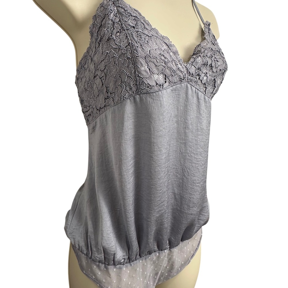 Wishlist Apparel Sweet Jane Bodysuit Small Silver Gray Lace‎ Metallic Romantic - Picture 2 of 7